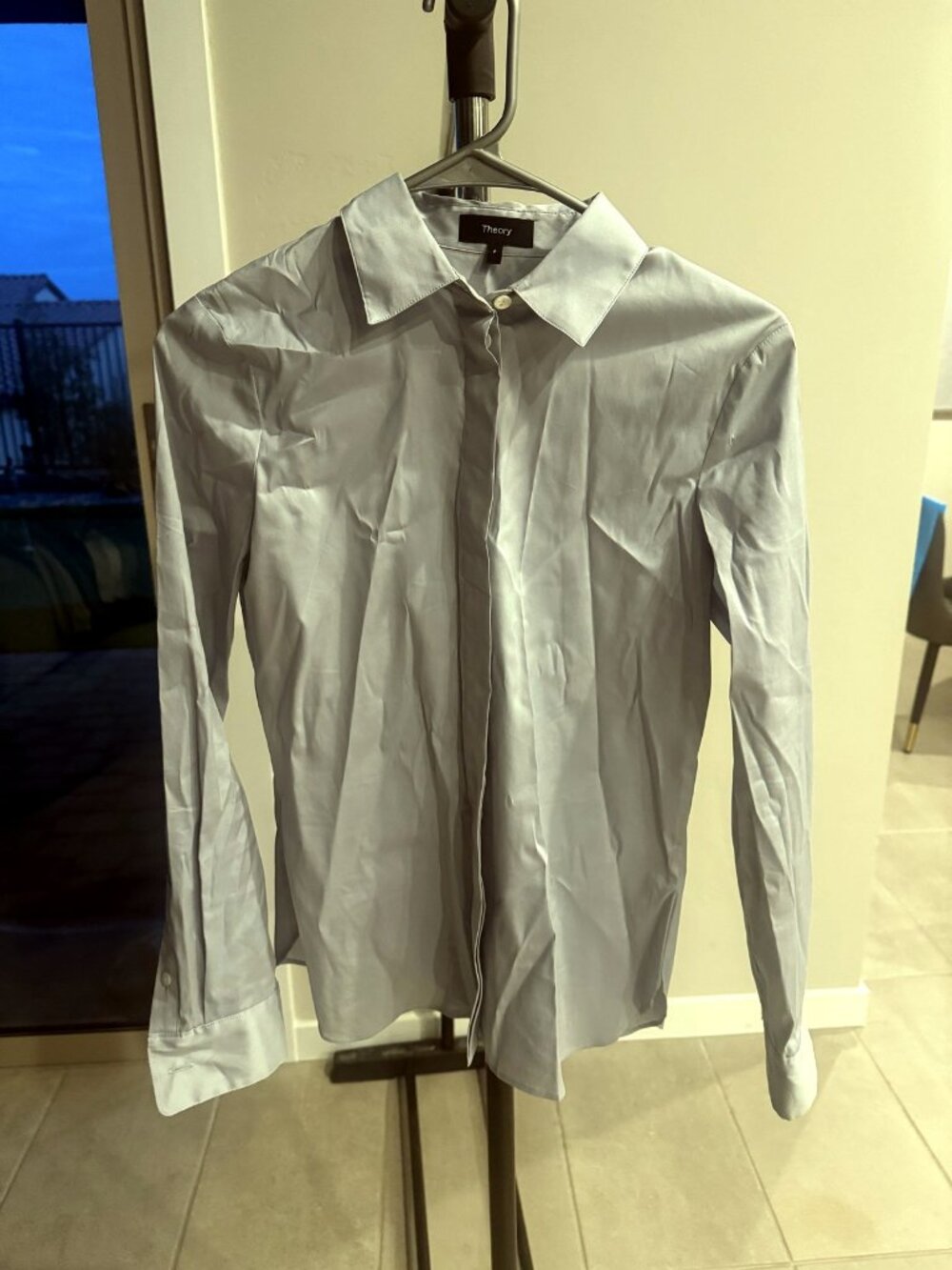Theory Silky Shirt Silver Grey Size P